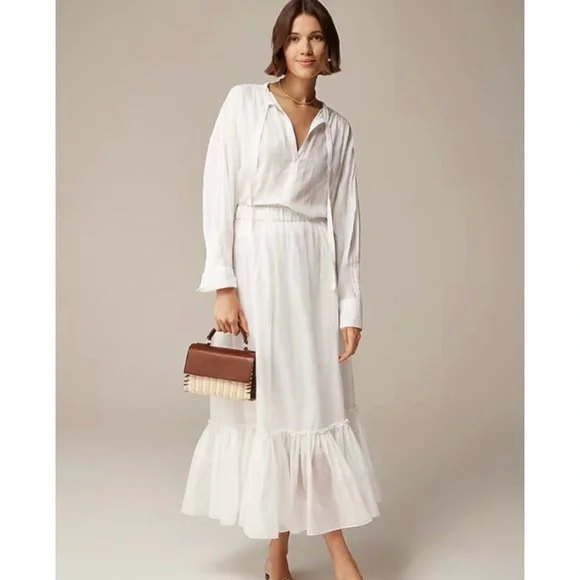 J. Crew V-neck Tie Top in White Cotton Dobby Size Small - Picture 2 of 11